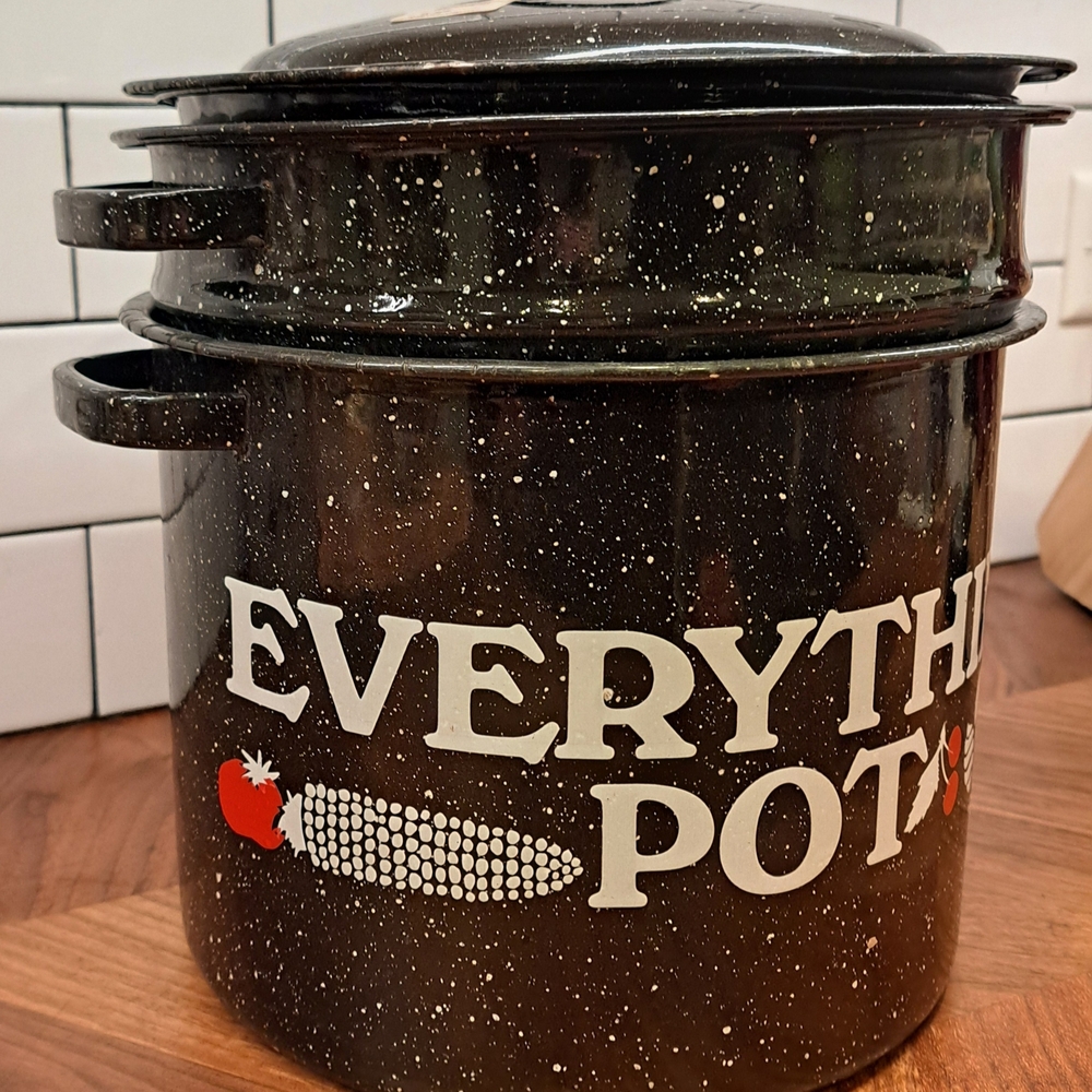 Vintage 'Everything Pot' Black Speckled Enamel Stockpot with Lid 🌽😍🦞